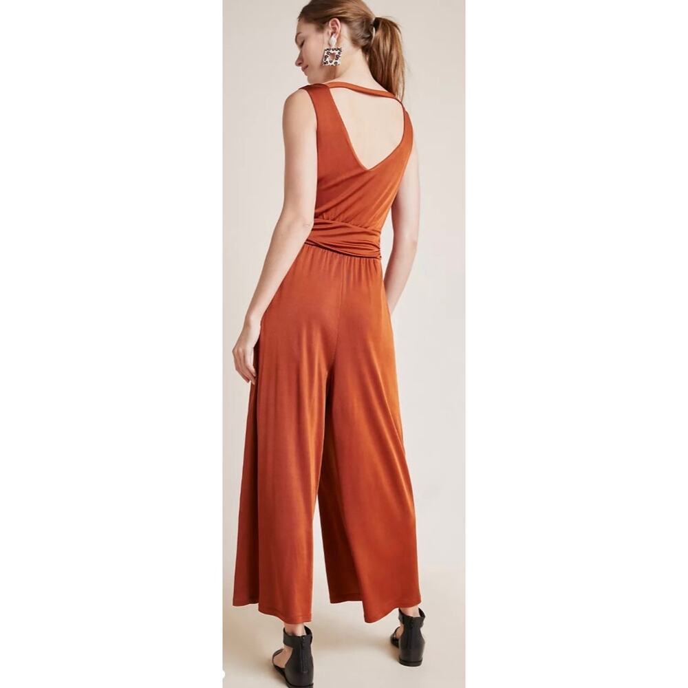 Maeve Anthropologie Enchantment Cooper Rust Orange Cowneck Jumpsuit, size XS - Picture 3 of 16